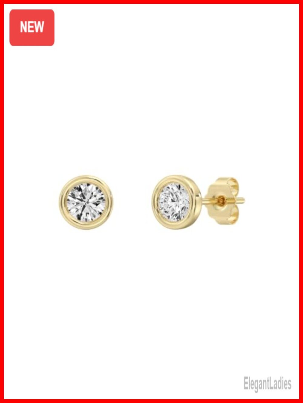 1/3 CTTW Lab Grown Diamond Bezel Stud Earrings 925 Sterling Silver Gold Plated